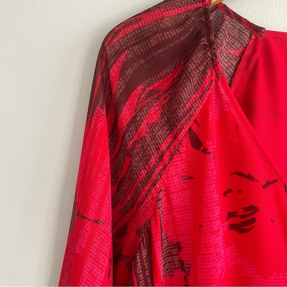 Adrianna Papell Women's Drawstring Waist Red Abstract Midi Dress Size 12 - Picture 6 of 12